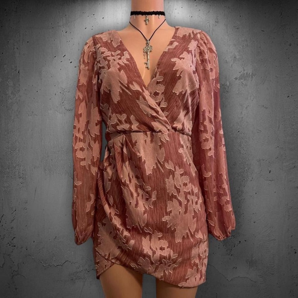Lulus Meant to Shine Mauve Floral Jacquard Long Sleeve Mini Dress